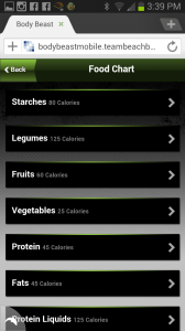 Body Beast Mobile App - Food Chart