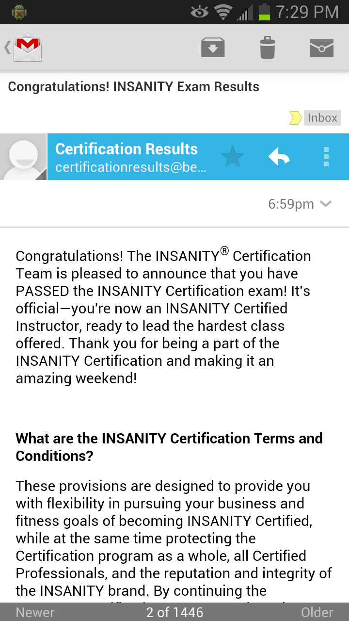 Insanity Certification Results
