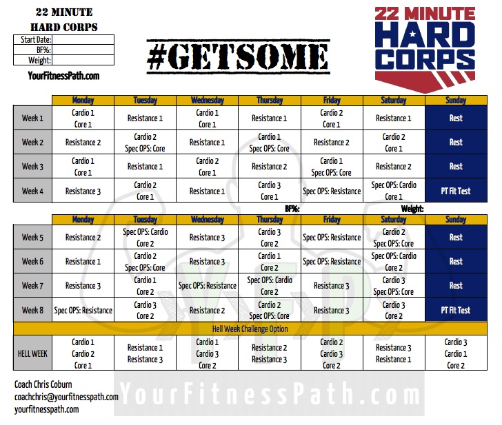 22 Minute Hard Corps Workout Calendar Deluxe