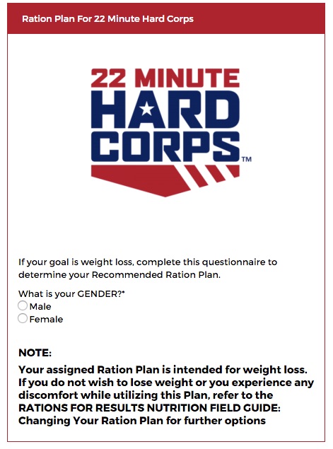 22 Minute Hard Corps Ration Plan Calculator
