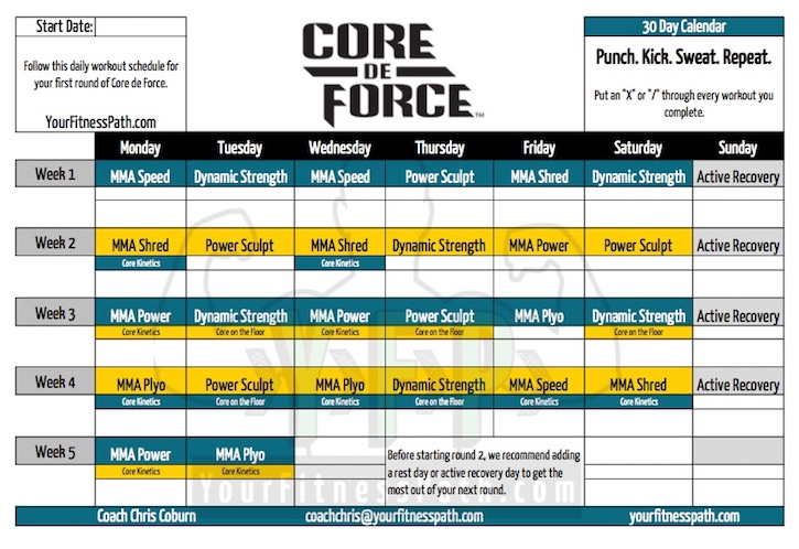 Core de Force Workout Calendar Base Kit