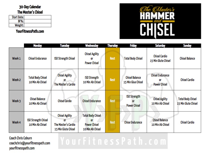 Hammer and Chisel Workout Calendar Masters Chisel 30 Days