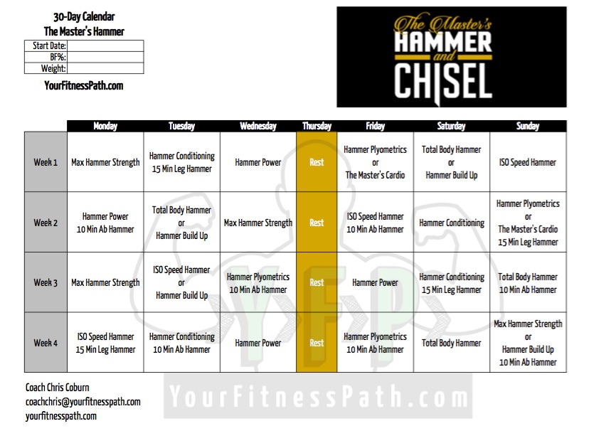Hammer and Chisel Workout Calendar Masters Hammer 30 Days