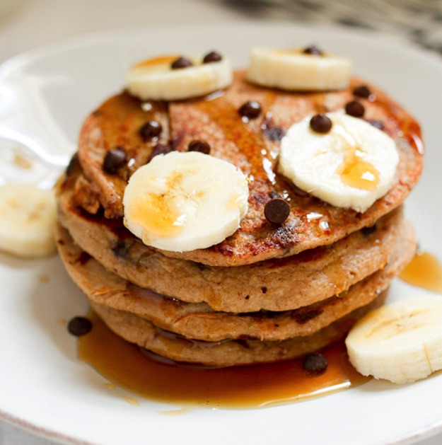 Chocolate Chip Banana Cottage Cheese Protein Pancakes