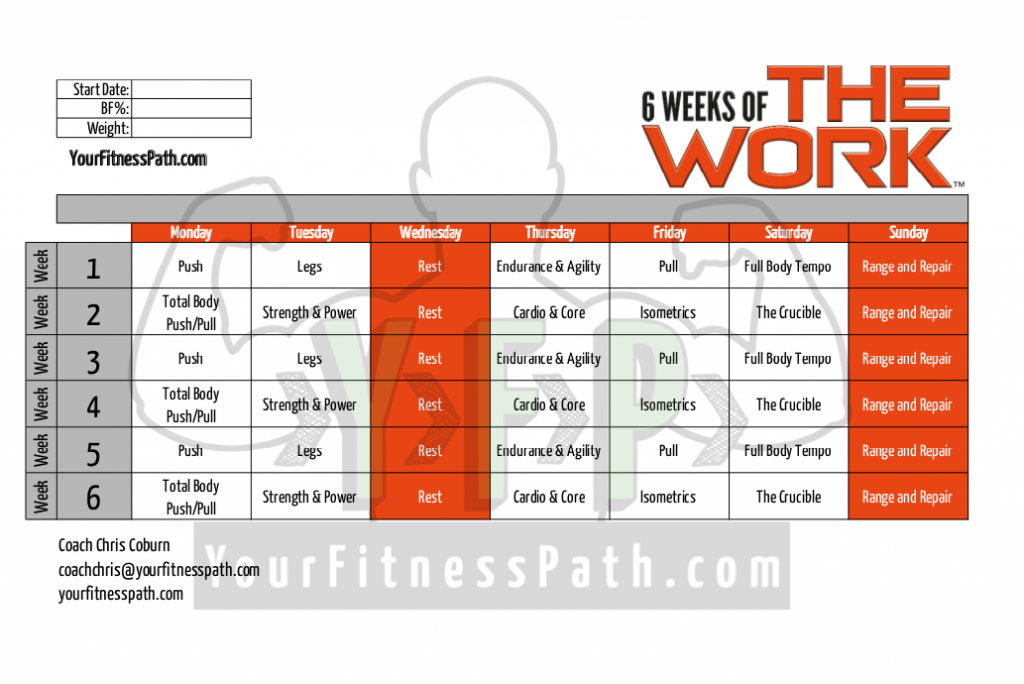 6 Weeks of The Work Workout Calendar